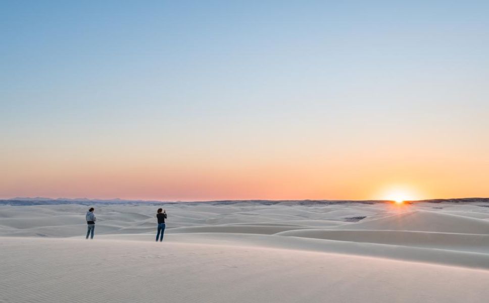 Waves of sand dunes in Namibia's iconic desert.